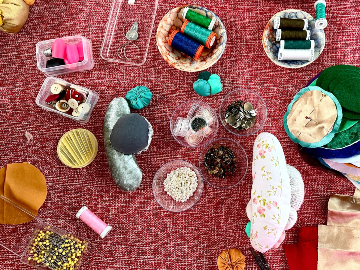 supplies on a table for a textile workshop