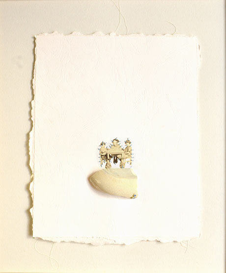 A tiny, intricate collage of photo and shard stands against a textured white background. The tone is minimalist and serene, highlighting delicate craftsmanship. A tiny, intricate collage of photo and shard stands against a textured white background. The tone is minimalist and serene, highlighting delicate craftsmanship.